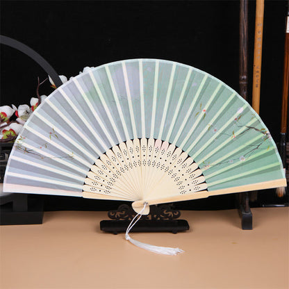 Mythstone Classic Birds Singing Flowers Handheld Bamboo Folding Fan