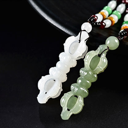 Mythstone Tibetan Natural Hetian Cyan Jade White Jade Dorje Vajra Engraved Success Necklace Pendant