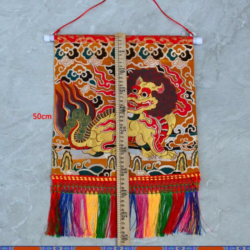 Mythstone Feng Shui Kirin Spiritual Colorful Tassel Wall Art