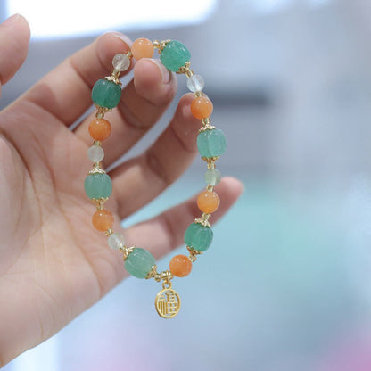 Pulsera de la riqueza con abalorios de calabaza de jade y seda dorada natural de Mythstone 