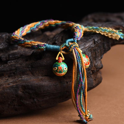 Mythstone Gold Swallowing Beast Family Luck Reincarnation Knot Braid Colorful String Bracelet