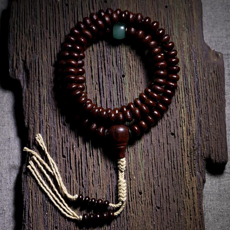 Pulsera de armonía Dorje de cobre con cuentas Dzi de tres ojos y semilla de Bodhi morada de Mythstone Natural Tibet de 108 cuentas Mala