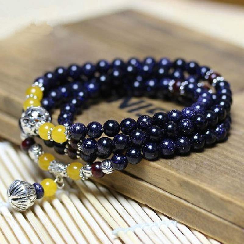 Pulsera con dije de riqueza de piedra arenisca azul MythStone Mala 