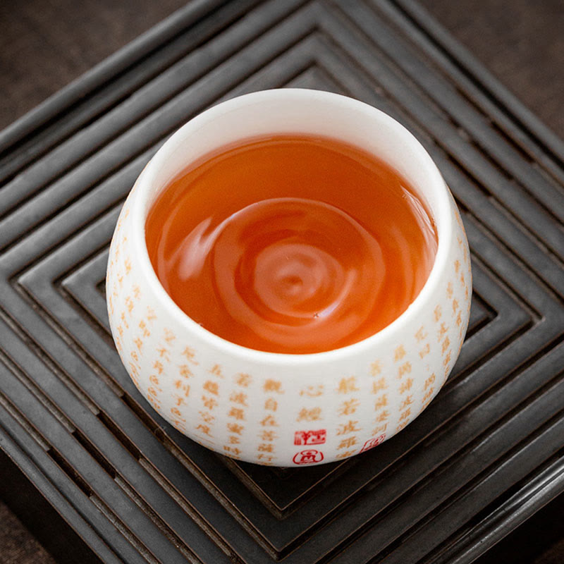 Mythstone Buddhist Heart Sutra Small Fu Character Ceramic Gaiwan Teacup Kung Fu Tea Cup And Saucer With Lid