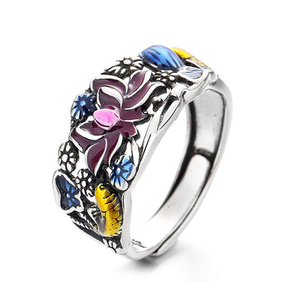 Mythstone Koi Fish Lotus Flower Leaf Design Luck Wealth Ring