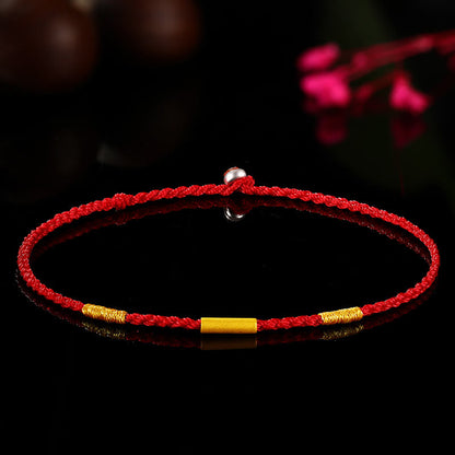 Mythstone 999 Gold Bead Handmade Four Thread Wishful Knots Braided Protection Bracelet