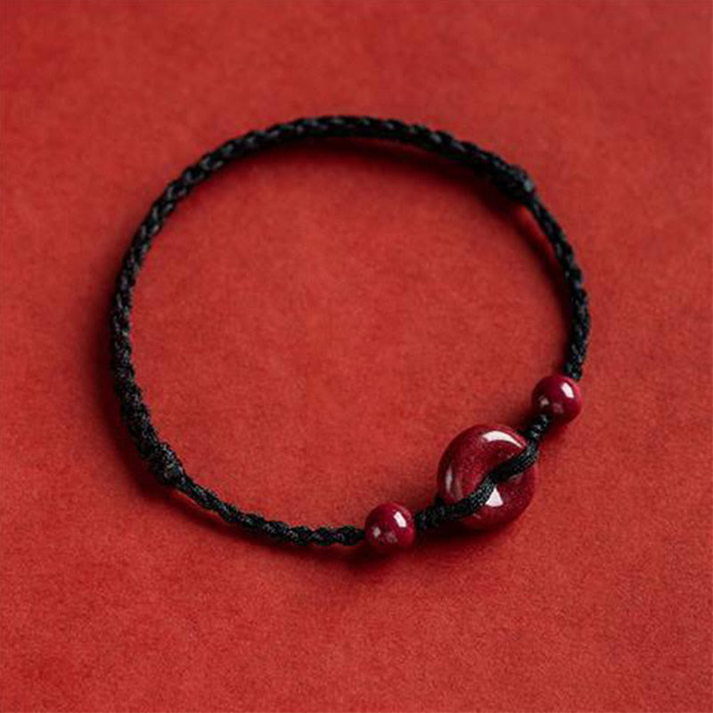 MythStone Handmade Cinnabar Peace Buckle Safe and Healthy Charm Blessing String Bracelet Anklet