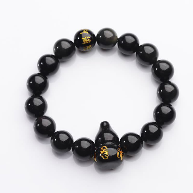 Mythstone Rainbow Obsidian Gourd Om Mani Padme Hum Inner Peace Bracelet