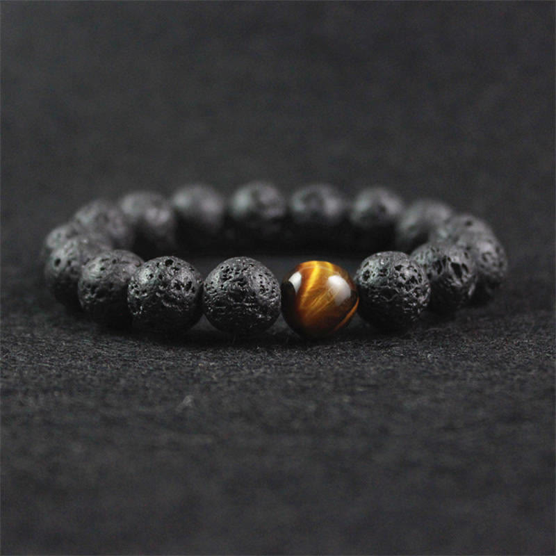 Pulsera de curación de la paz con piedra de lava y ojo de tigre Mythstone