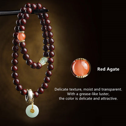 Mythstone Chinese Zodiac Natal Buddha Small Leaf Red Sandalwood Jade Red Agate PiXiu Sooth Bracelet