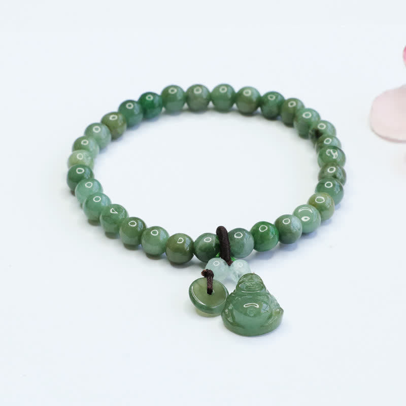 MythStone Laughing Buddha Cyan Jade Healing Bracelet