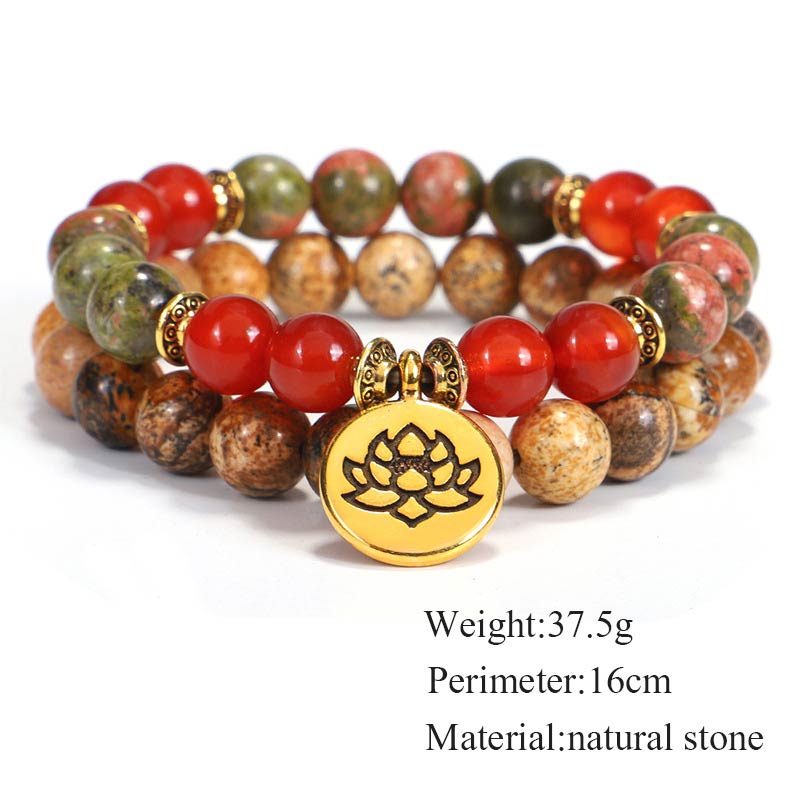 Mythstone Tibetan Picture Jasper Positive Lotus Bracelet Set