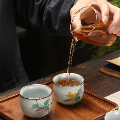 Mythstone Loquat Lychee Snow Scenery Landscape Grape Apple Ceramic Teacup Kung Fu Tea Cup