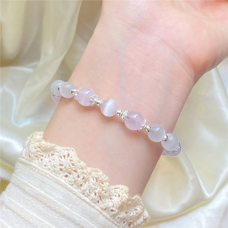 Mythstone 925 Sterling Silver Natural Amethyst Cat's Eye Spiritual Awareness Star Bracelet