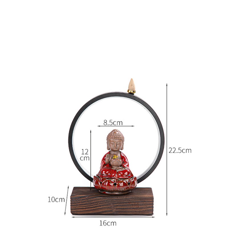 Quemador de incienso de cerámica con reflujo de humo de Buda y loto de Mythstone con luz decorativa 