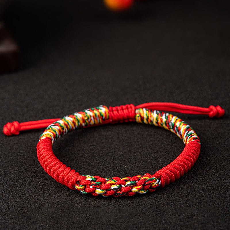 Pulsera trenzada de nudos de la suerte con nudos King Kong coloridos hechos a mano tibetanos Mythstone