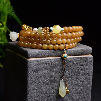 Pulsera de éxito con topacio hetiano natural, ámbar, loto, jade blanco y perla Mythstone