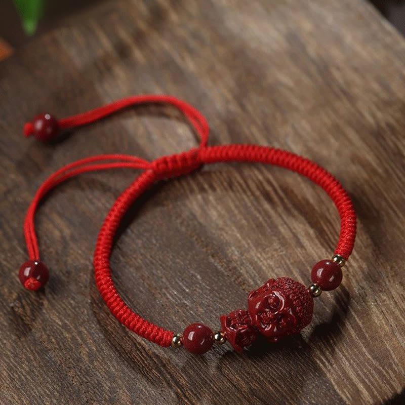 Mythstone Chinese Zodiac Natal Buddha Cinnabar Amulet Blessing String Bracelet