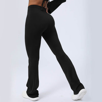 Mythstone Long Sleeve Backless Strap Top Bra Flare Pants Fitness Yoga Outfit