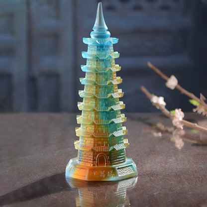 Mythstone Feng Shui Wenchang Tower Handmade Liuli Crystal Pagoda Art Piece Luck Home Office Decoration