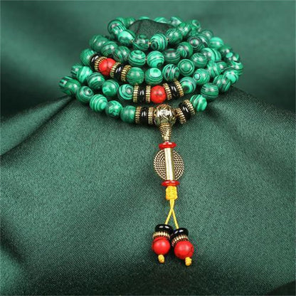 Mythstone Tibetan 108 Mala Green Copper Ore Beads Bracelet Necklace