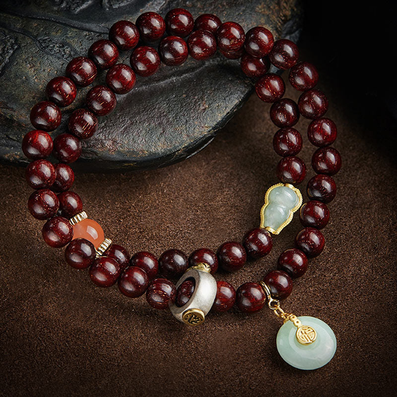 Mythstone Chinese Zodiac Natal Buddha Small Leaf Red Sandalwood Jade Red Agate PiXiu Sooth Bracelet