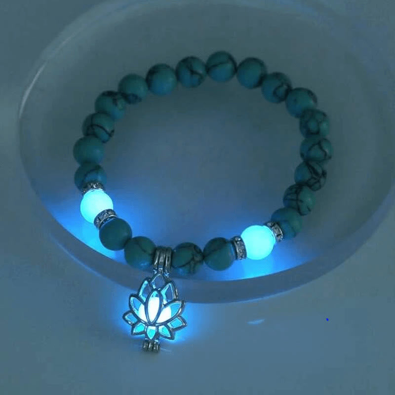 MythStone Tibetan Turquoise Glowstone Luminous Bead Lotus Protection Bracelet