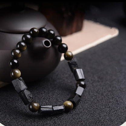 Mythstone Gold Sheen Obsidian Black Tourmaline Wealth Bracelet