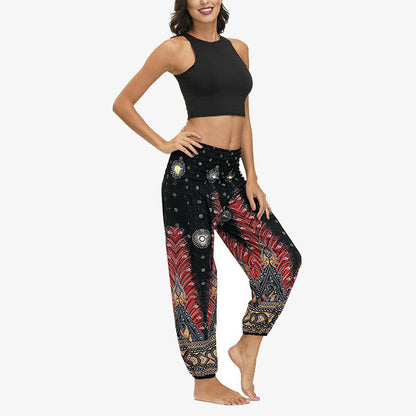 Mythstone Hippie Pants Baggy Boho High Waist Lounge Trousers with Pockets Women's Yoga Pants