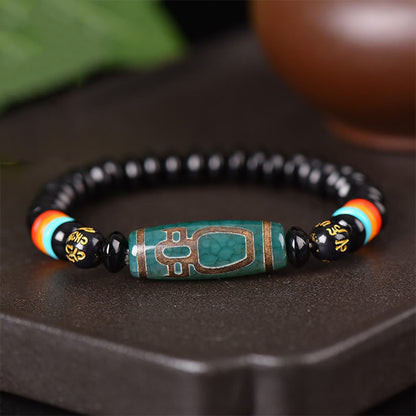 Mythstone Tibetan Nine-Eye Dzi Bead Om Mani Padme Hum Power Bracelet