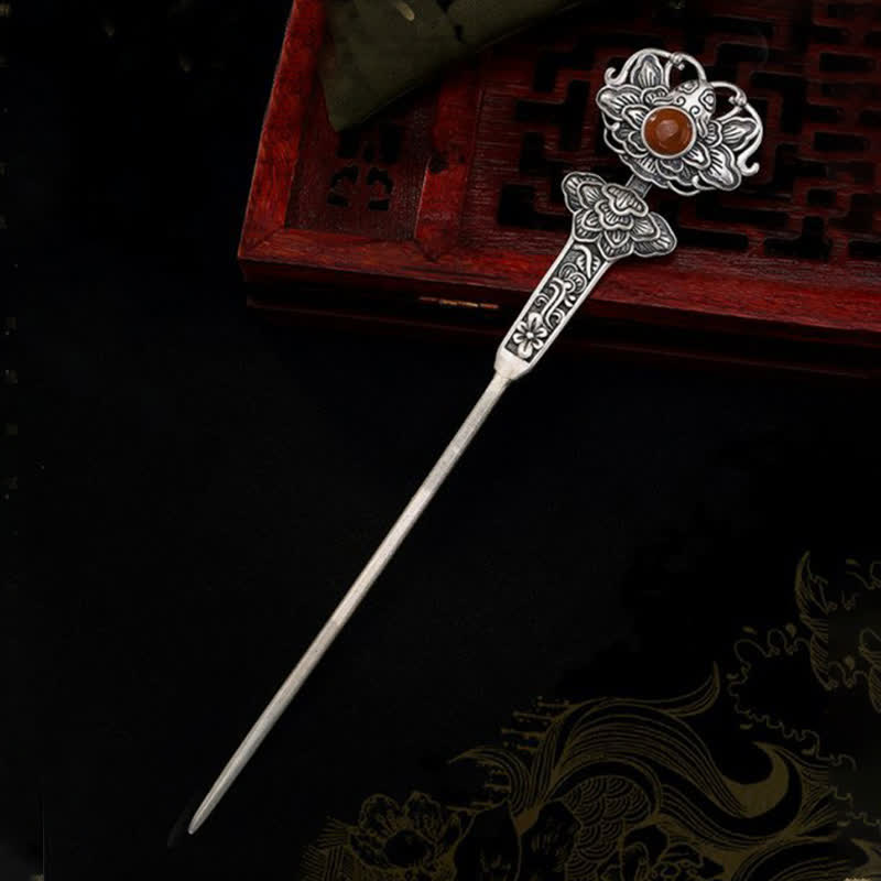 Mythstone Red Agate Peony Flower Confidence Hairpin