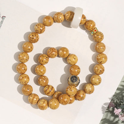 Pulsera de doble vuelta con semilla de Bodhi de rata y oro morado natural tibetano Mythstone