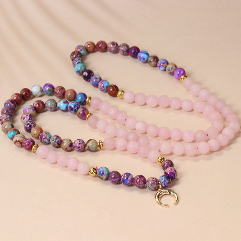 MythStone 108 Beads Miano Real Pink Crystal Mala Healing Bracelet