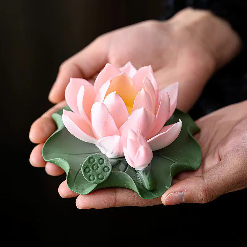 Mythstone Lotus Flower Leaf Pod Spiritual Healing Ceramic Stick Incense Burner Decoration