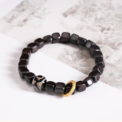 Mythstone Tibetan Ebony Wood Dzi Bead Balance Calm Bracelet