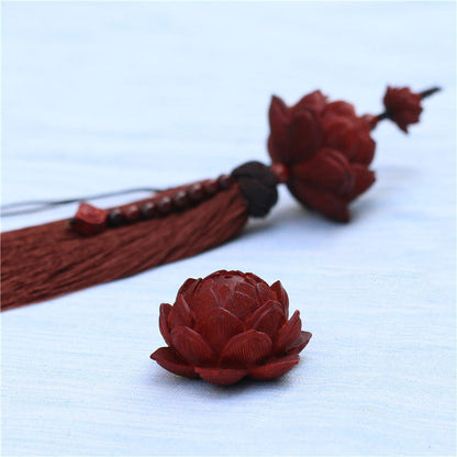 Mythstone Tibetan Small Leaf Red Sandalwood Lotus Luck Protection Tassel Decoration