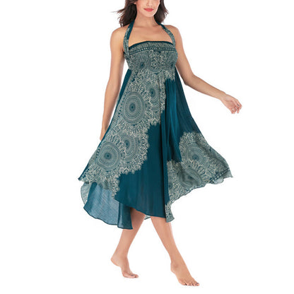 Mythstone Two Style Wear Boho Mandala Flower Beach Skirt Dress