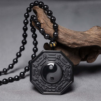 Mythstone Black Obsidian Stone Yin Yang Pendant Necklace