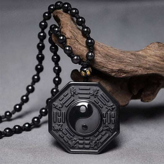 Mythstone Black Obsidian Stone Yin Yang Pendant Necklace