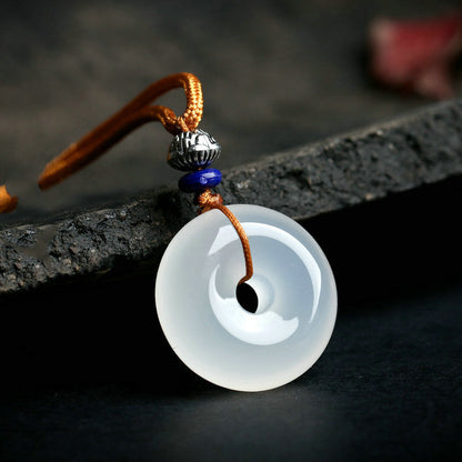 Mythstone Round White Agate Luck Necklace Pendant