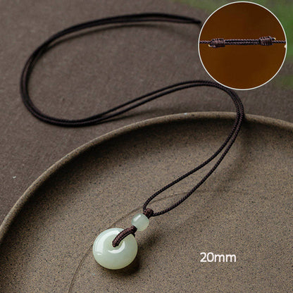 Mythstone Natural Round Jade Peace Buckle Luck Prosperity Necklace Pendant