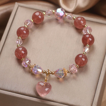 MythStone Natural Strawberry Quartz Crystal Love Heart Healing Positive Bracelet