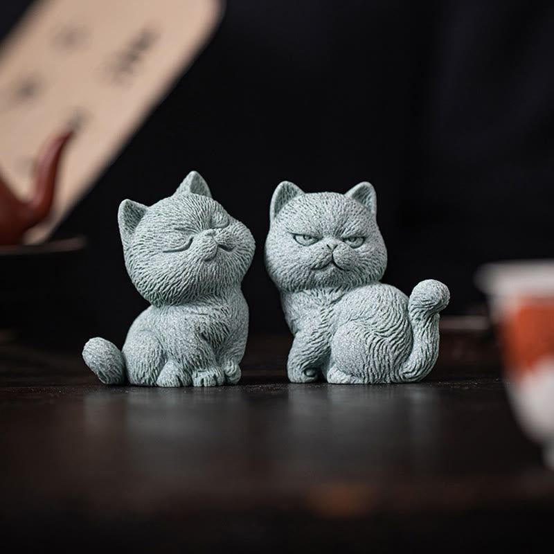 Figura decorativa de escritorio para mascota de té con forma de gato pequeño de Mythstone 