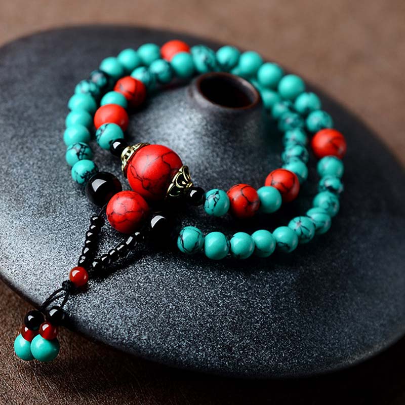 Mythstone Turquoise Black Onyx Red Turquoise Bead Protection Bracelet