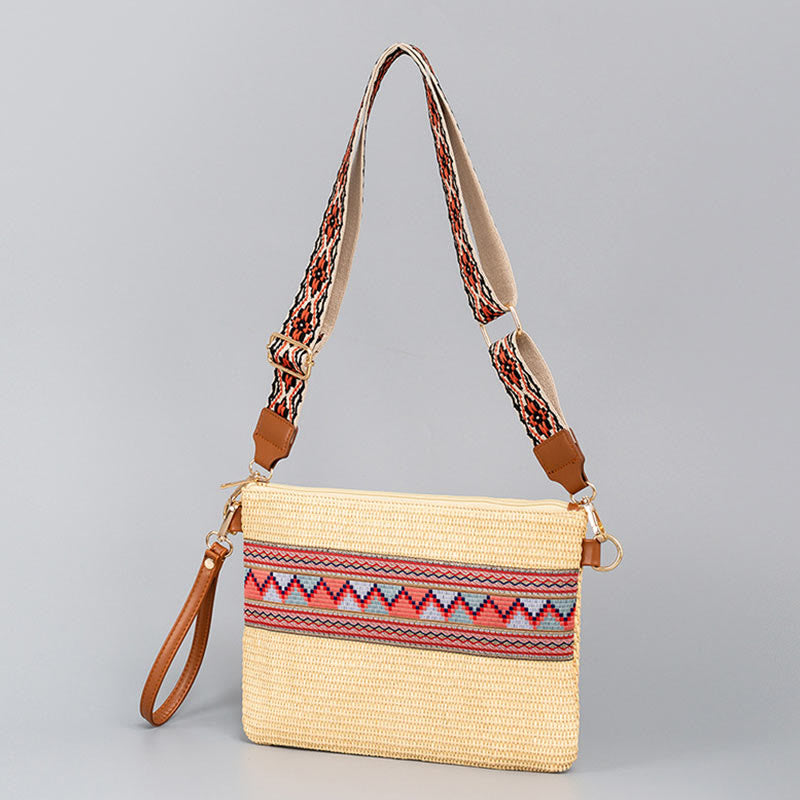 Mythstone Boho Colorful Geometry Straw Woven Crossbody Bag Shoulder Bag Handbag