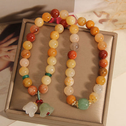 Mythstone Tibet Natural Golden Silk Jade Double Layer Bell Orchid Luck Bracelet