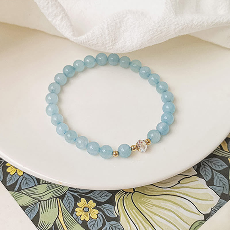 Mythstone 14K Gold Plated Copper Aquamarine White Crystal White Agate Blue Crystal Healing Bracelet