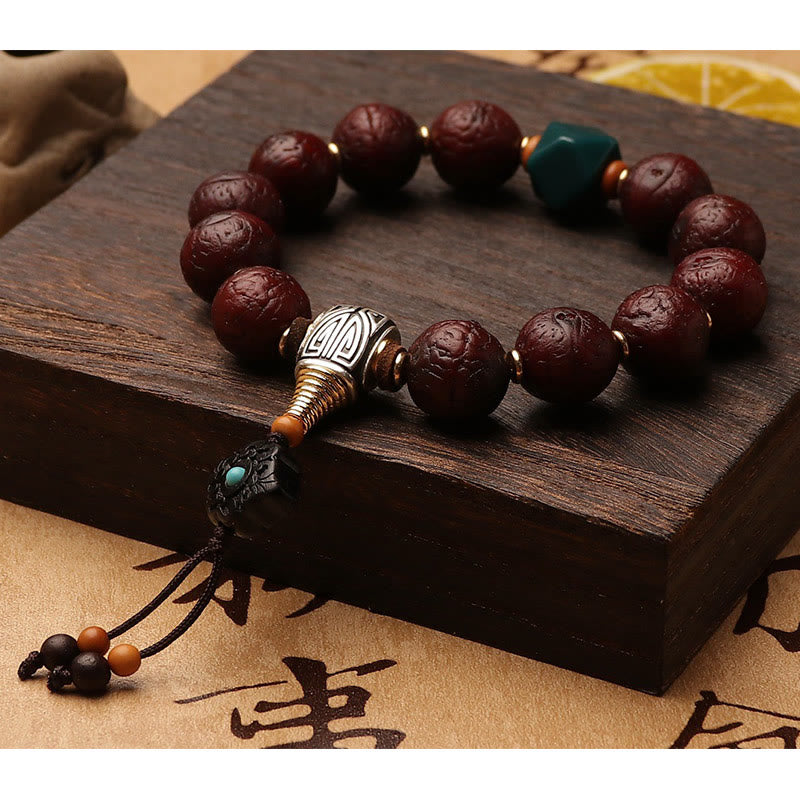 Mythstone Tibetan Bodhi Seed Agate Bead Luck Wealth Tassel Charm Wrist Mala