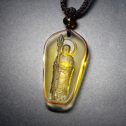 Collar con colgante de amuleto de serenidad de cristal de Buda Liuli Ksitigarbha de Mythstone