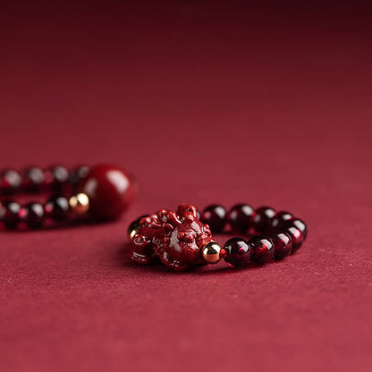 Mythstone Garnet Cinnabar Lucky Bead PiXiu Om Mani Padme Hum Rose Protection Ring